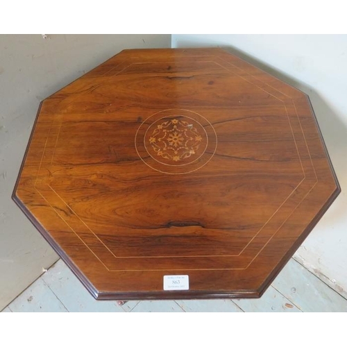 816 - An Edwardian Regency revival rosewood octagonal centre table with marquetry inlay and satinwood stru... 