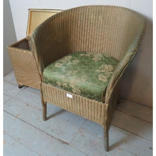 892 - A vintage Lloyd Loom 'Lusty' tub chair painted gold with sprung seat, together with associated linen... 