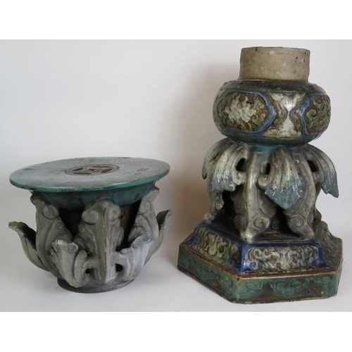 1 - A pair of antique highly ornate glazed stoneware Jardinière stands in the Chinese style both compris... 