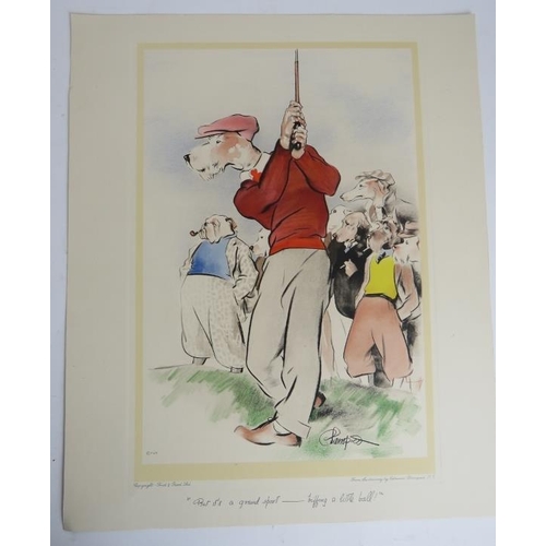 103 - A par of unframed Edmund Blampied Golfing prints depicting dogs in golf attire. Copyright Frost and ... 