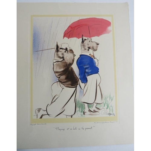 103 - A par of unframed Edmund Blampied Golfing prints depicting dogs in golf attire. Copyright Frost and ... 