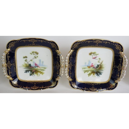 106 - Eight Coalport plates with hand painted game bird decoration and cobalt blue and gilt borders plus t... 