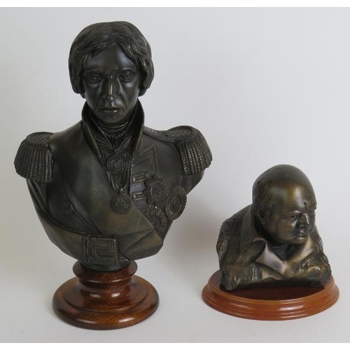 108 - A composite bronze type bust of admiral Horatio Nelson on a turned wood base, 30cm tall, and a Herit... 