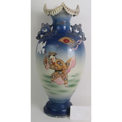 125 - A large Japanese Satsuma ware vase decorated with traditional Geisha scenes. Signed to base.