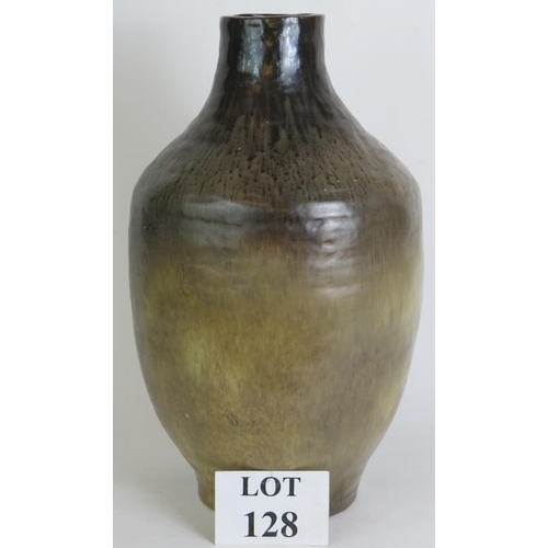 128 - A large studio pottery vase with brown graduated glaze. Signed to base J Maltby, possibly John Maltb... 