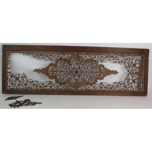 135 - A highly intricate fretwork wooden panel in mahogany frame, 118cm x 40cm.
Condition report: Some bro... 