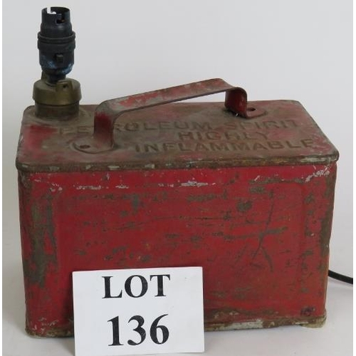 136 - A vintage steel petrol can converted into a lamp. 25cm x 15cm x 15cm.
Condition report: Not tested.