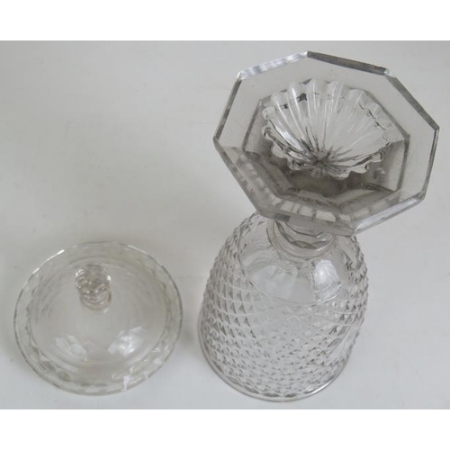 140 - A 19th Century cut glass sweetmeat jar and cover with diamond cut body, facet cut cover and lemon sq... 