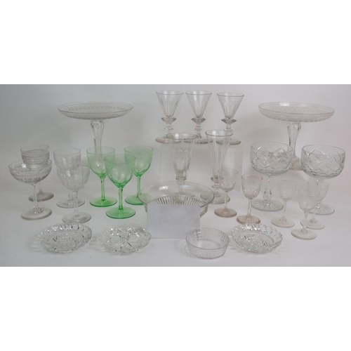 144 - A selection of early 19th to early 20th Century drinking glasses and glassware including two hollow ... 