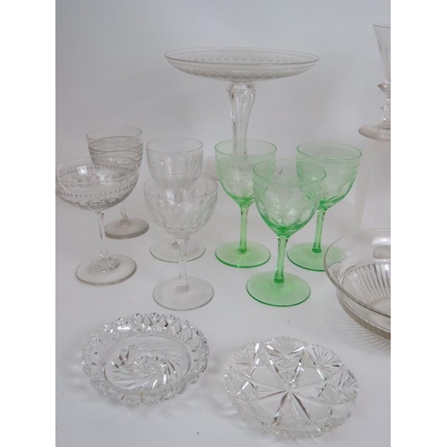 144 - A selection of early 19th to early 20th Century drinking glasses and glassware including two hollow ... 