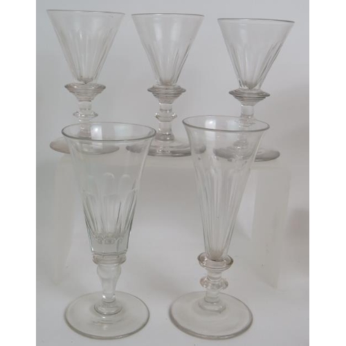 144 - A selection of early 19th to early 20th Century drinking glasses and glassware including two hollow ... 