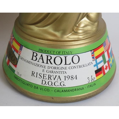 148 - A souvenir 1990 world cup Italia 90 3 litre full bottle of Barolo Riserva 1984 in a World Cup shaped... 