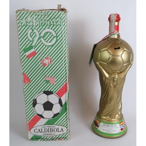 148 - A souvenir 1990 world cup Italia 90 3 litre full bottle of Barolo Riserva 1984 in a World Cup shaped... 