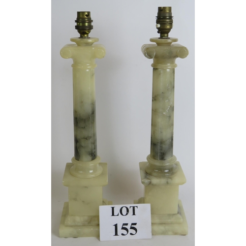 155 - A pair of white Alabaster Ionic column table lamps, overall height 43cm. (pr).
Condition report: Nee... 