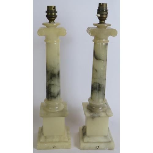 155 - A pair of white Alabaster Ionic column table lamps, overall height 43cm. (pr).
Condition report: Nee... 