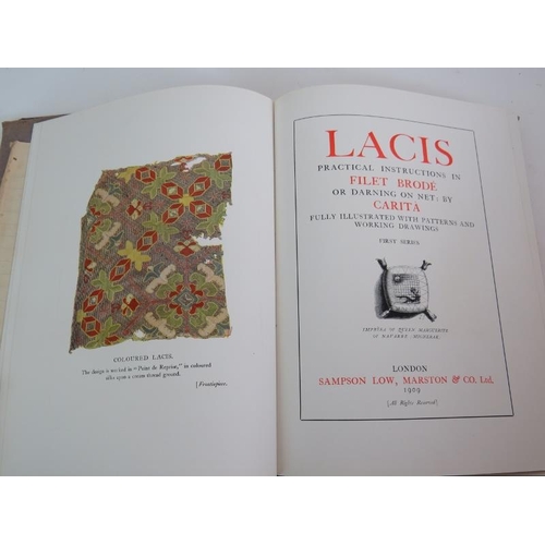 159 - A quantity of vintage knitting and needlework accessories and books including 'Lacis' pub 1909. (qty... 