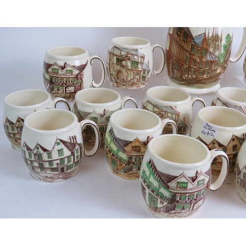 167 - A collection of 18 Kirkham Pottery English Inn beer mugs depicting various Inns plus a large jug dep... 