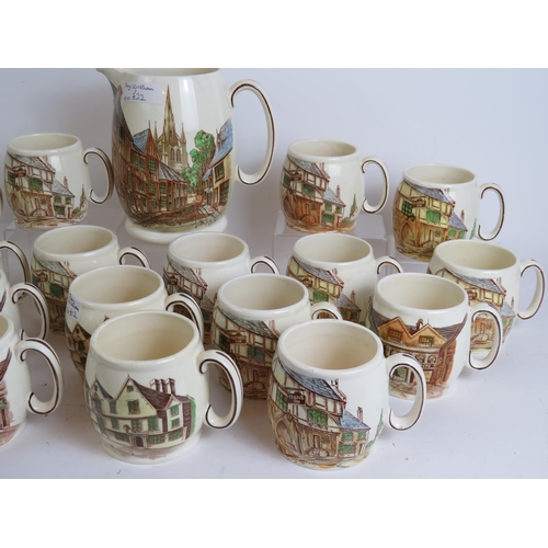 167 - A collection of 18 Kirkham Pottery English Inn beer mugs depicting various Inns plus a large jug dep... 