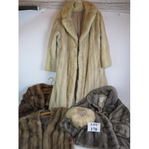 170 - Three vintage fur coats, one with matching hat plus a vintage fur wrap.
Condition report: No issues.