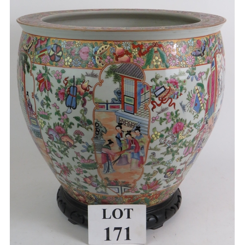 171 - A highly decorative Chinese porcelain 'fish bowl' Jardinière with elaborate hand enamelled Famille R... 