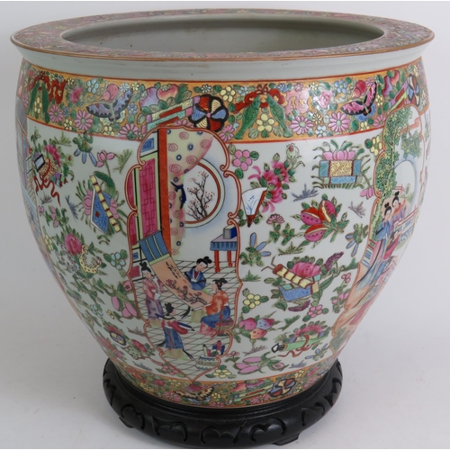 171 - A highly decorative Chinese porcelain 'fish bowl' Jardinière with elaborate hand enamelled Famille R... 