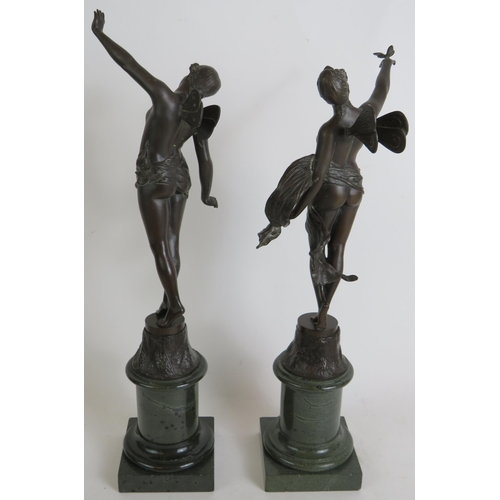 19 - A pair of well cast bronze nymph figures in the Art Nouveau style after Franz Rosse (1858-1900). Sig... 