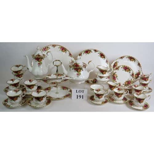 191 - A 41 piece Royal Albert Old Country Roses tea and coffee set including six of each tea cups and sauc... 