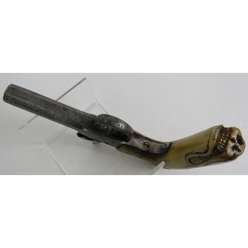 21 - An antique Wrythen shafted walking stick with percussion muff pistol handle, c1820. The octagonal ba... 