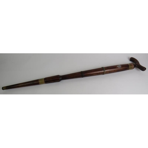 22 - A rare early 20th Century turned maple and spruce violin walking stick fiddle with secreted bow, wat... 