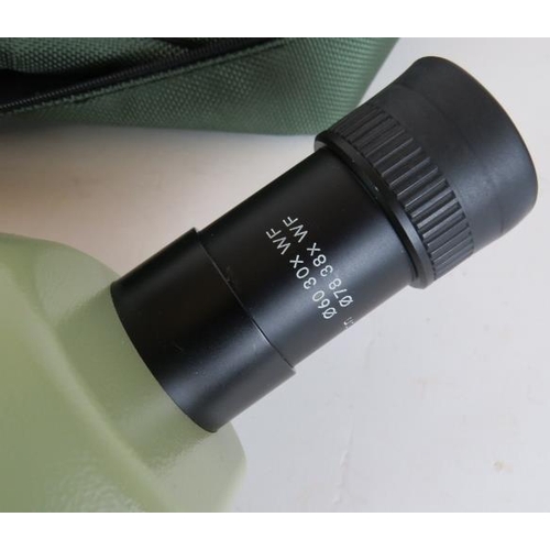 221 - A Nikon ED field scope with 60 30x 78 38x lens, Serial No 600469 plus a Nikon carry case and a Manfr... 