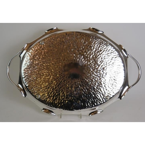 34 - A Hukin and Heath silver plated tray in the style of Dr Christopher Dresser with bark effect surface... 