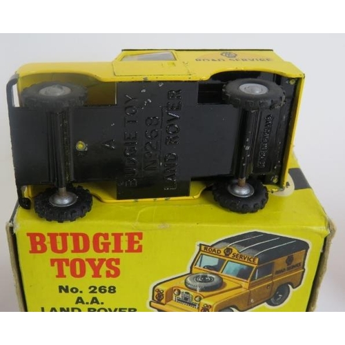 41 - A 1960s Budgie toys AA Land Rover No268 with box, a Diecast RAC motorcycle and side car and four vin... 