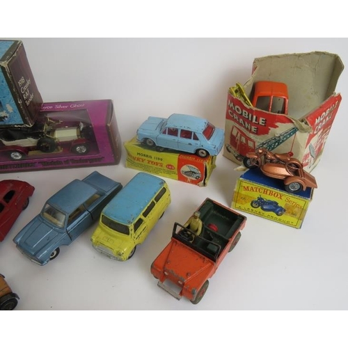 42 - A collection of vintage Diecast toy cars including Dinky, Budgie, Matchbox, Corgi and Benbros. Some ... 