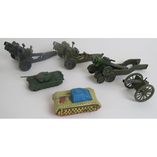 43 - Three Diecast Britain's Cannons and five other Military vehicles including a tin plate tank. (8).
Co... 