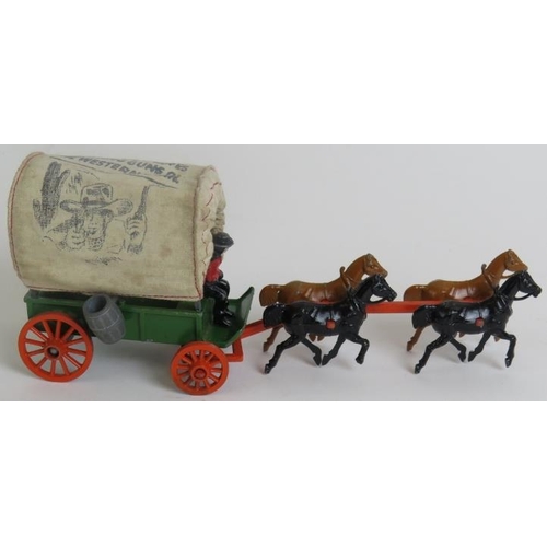 44 - A Diecast covered wagon toy with box circa 1950s stamped 'Made In England'.
Condition report: Lightl... 