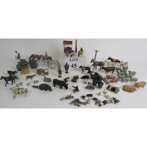 45 - A large quantity of Diecast animals and figures, C1950s, some marked 'Britains'.
(qty).
Condition re... 