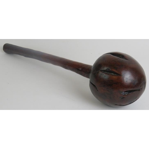 5 - A mid 19th Century I-ula Fijian throwing club with globe rootwood head, zig-zag carved handle and co... 