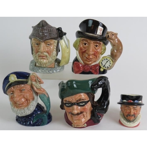 57 - Five small Royal Doulton Toby jugs being Gladiator, Mad Hatter, Old Salt, Dick Turpin and Beefeater.... 