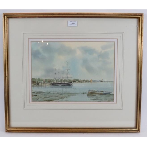 600 - Michael Leedham (20th Century) - 'Arethusa', which was anchored at Upnor, Rochester, watercolour, si... 