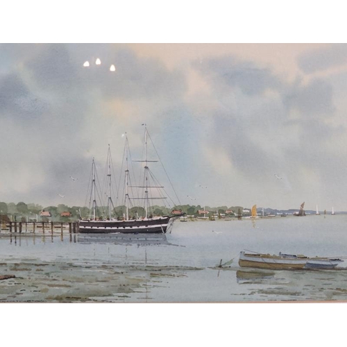 600 - Michael Leedham (20th Century) - 'Arethusa', which was anchored at Upnor, Rochester, watercolour, si... 