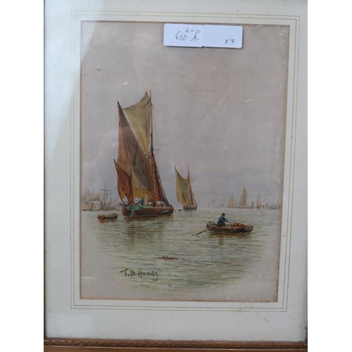 600A - Attributed to Thomas Bush Hardy (1842-1897) - 'Seascape with sail boats and a rowing boat', watercol... 