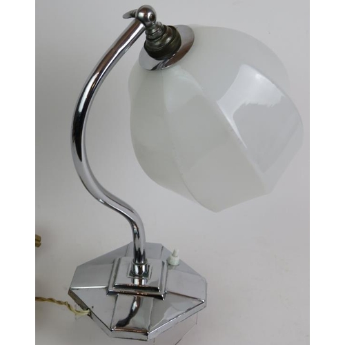 62 - A period Art Deco chrome desk or banker's lamp with fluted opaline shade, circa 1930s. 
Condition re... 