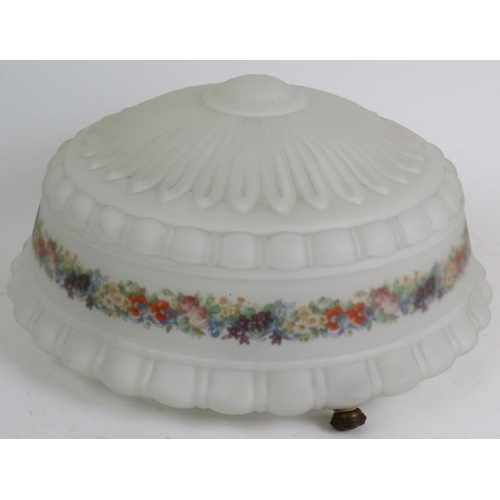 71 - A 1930s Opaline glass plafonnier ceiling light of classical design and with a central floral border.... 