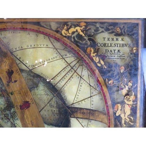 8 - An early 19th Century reverse glass printed and painted Mezzotint of a terrestrial map 'Terrae Coele... 