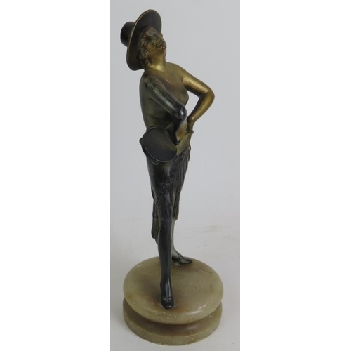 92 - A cast metal Art Deco figure of a dancer on an alabaster plinth, a well cast Spelter Marley Horse an... 