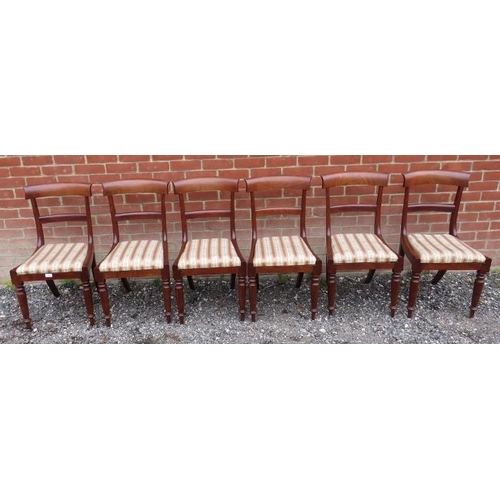 737 - A set of six Regency mahogany dining chairs, raised on tapering turned front supports & rear sabre l... 