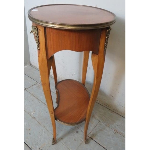 756 - A vintage French gilt-metal mounted tulipwood & walnut lamp table with single frieze drawer, raised ... 