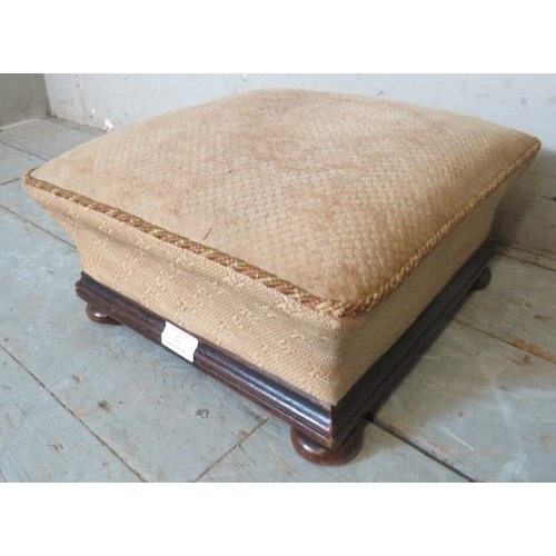 780 - A Victorian oak framed square footstool on bun feet.
Condition report: Some staining to upholstery. ... 