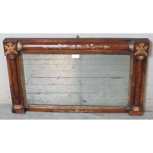 784 - A 19th century rosewood framed overmantle mirror in Biedermeier taste with original silvered glass p... 