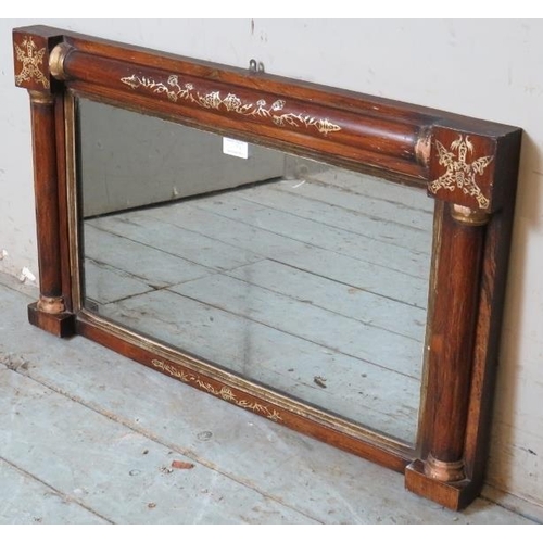 784 - A 19th century rosewood framed overmantle mirror in Biedermeier taste with original silvered glass p... 